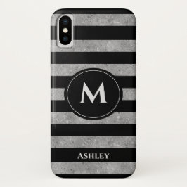 Elegant Black Silver Glitter Striped Monogram Case-Mate iPhone Case