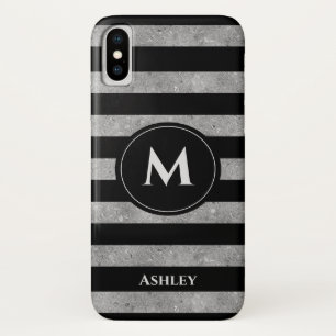 Elegant Black Silver Glitter Striped Monogram Case-Mate iPhone Case