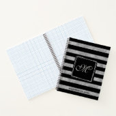 Elegant Black Silver Glitter Striped Monogram Notitieboek (Binnen)