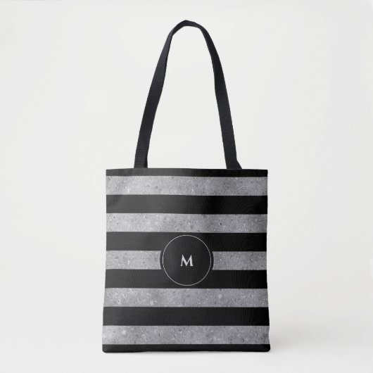 Elegant Black Silver Glitter Striped Monogram Tote Bag (Voorkant)