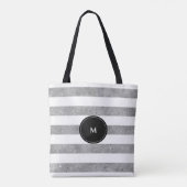 Elegant Black Silver Glitter Striped Monogram Tote Bag (Achterkant)