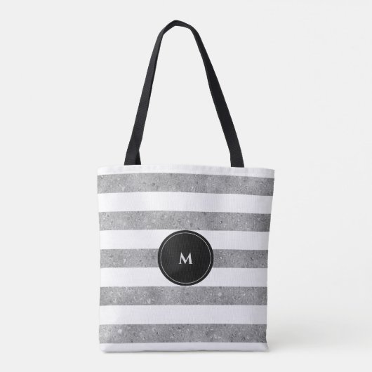 Elegant Black Silver Glitter Striped Monogram Tote Bag (Achterkant)