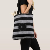 Elegant Black Silver Glitter Striped Monogram Tote Bag (Dichtbij)