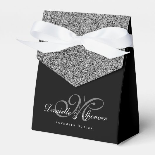 Elegant Black Silver Glitter Weddenschap Hartelijk Bedankdoosjes (Voorkant Zijde)