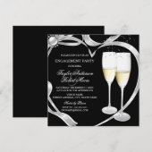 Elegant Black Silver & Gold Engagement Party Kaart (Voorkant / Achterkant)