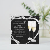 Elegant Black Silver & Gold Engagement Party Kaart (Staand voorkant)