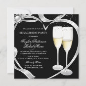 Elegant Black Silver & Gold Engagement Party Kaart (Voorkant)