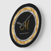 Elegant Black Silver Gold Foil - aangepast monogra Grote Klok (Hoek)