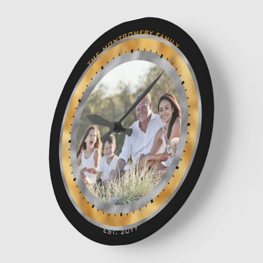 Elegant Black Silver Gold Foil Aangepaste naam Fot Grote Klok (Hoek)