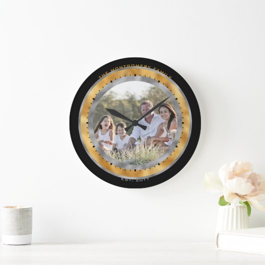 Elegant Black Silver Gold Foil Aangepaste naam Fot Grote Klok (Huis)