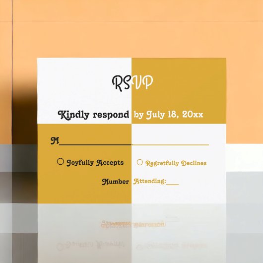 Elegant Black Silver Gold Modern Simple Wedding RSVP Kaartje