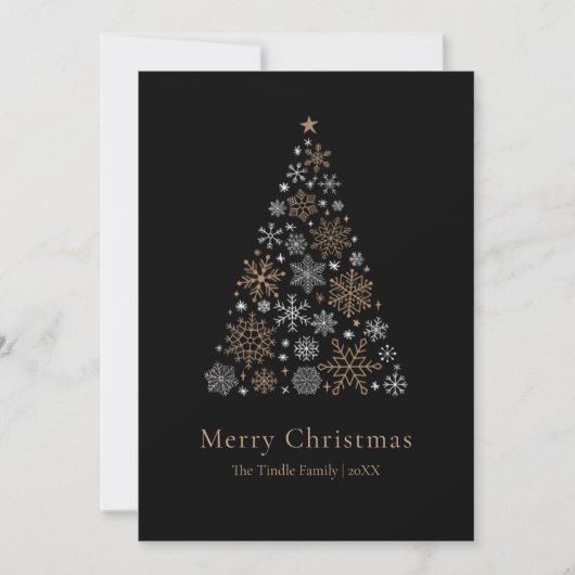 Elegant Black Silver Gold Script Christmas Tree Feestdagenkaart (Voorkant)