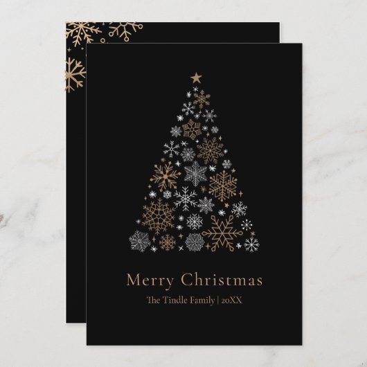 Elegant Black Silver Gold Script Christmas Tree Feestdagenkaart (Voorkant / Achterkant)