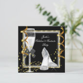 Elegant Black Silver Gold Women's Birthday Party Kaart (Staand voorkant)