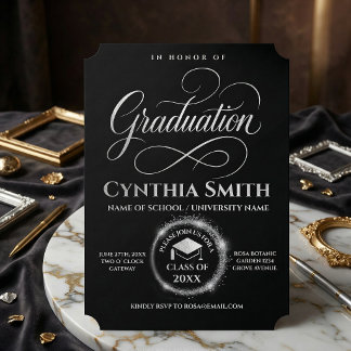 Elegant Black & silver Graduation  Kaart