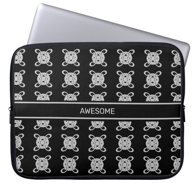 Elegant Black & Silver Grey Circle Pattern Laptop Sleeve (Voorkant)