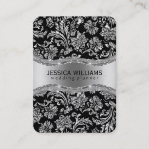 Elegant Black & Silver Grey  Damaskers Visitekaartje
