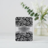 Elegant Black & Silver Grey  Damaskers Visitekaartje (Staand voorkant)