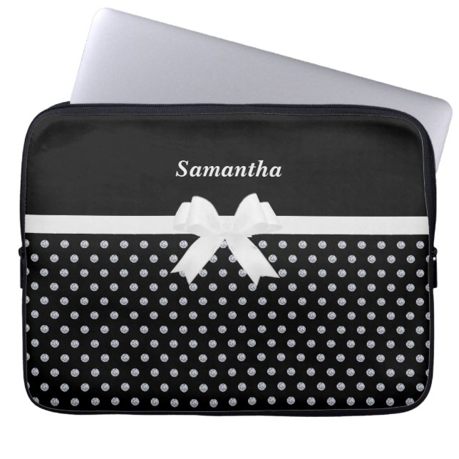 Elegant Black & Silver Grey Diamonds-laptop Laptop Sleeve (Voorkant)