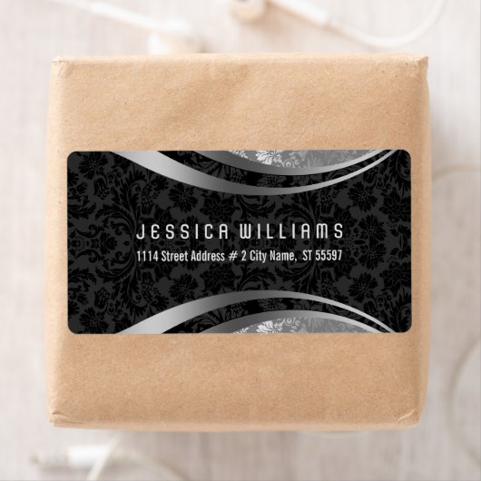 Elegant Black & Silver Grey  Floral Damaskers Etiket (Insitu)