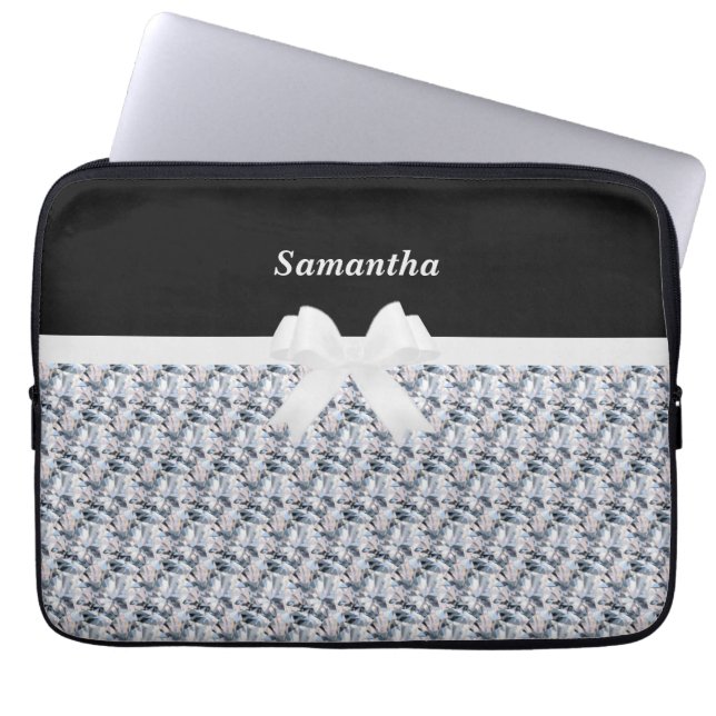 Elegant Black & Silver Grey Fractal Diamond-laptop Laptop Sleeve (Voorkant)