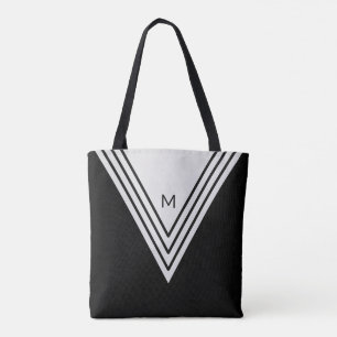 Elegant Black & Silver Grey Geometric Shapes Tote Bag