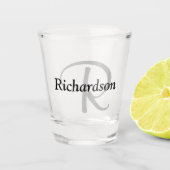 Elegant Black Silver Grey Monogram Naam Shot Glas (Voorkant)