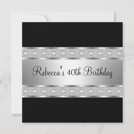 Elegant Black Silver Jewel 40e verjaardag Kaart (Voorkant)