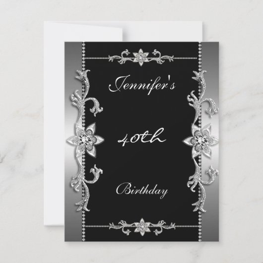 Elegant Black Silver Jewel 40th Kaart (Voorkant)