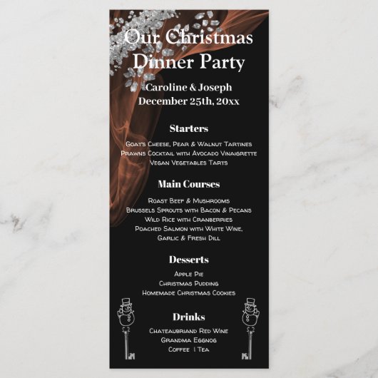 Elegant Black & Silver-kerstmenu met Snowman Menu (Voorkant)