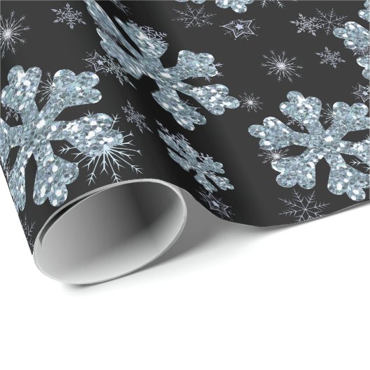 Elegant Black Silver-kerstsnowflake Cadeaupapier (Rol Hoek)