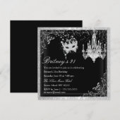 Elegant Black Silver Masquerade 21st Invite Kaart (Voorkant / Achterkant)