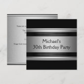 Elegant Black & Silver Metal 30e verjaardag Kaart (Voorkant / Achterkant)