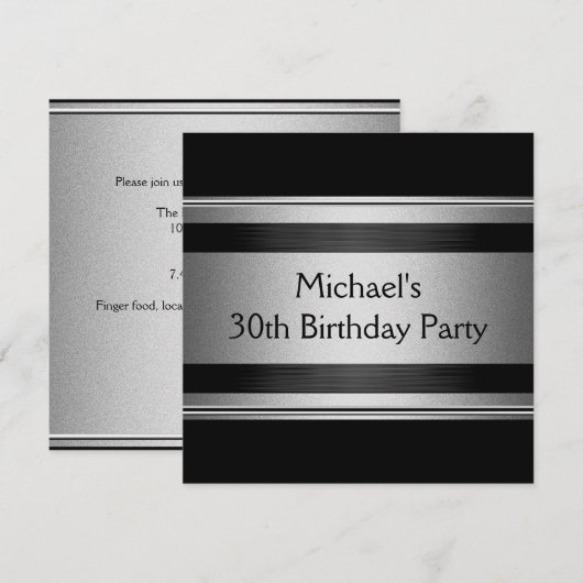 Elegant Black & Silver Metal 30e verjaardag Kaart (Voorkant / Achterkant)