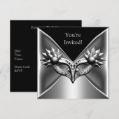 Elegant Black Silver Metal Mask Event Party 2 Kaart (Voorkant / Achterkant)