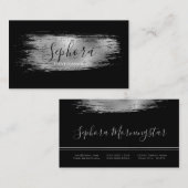 Elegant Black - Silver Metallic Folie Paint Stroke Visitekaartje (Voorkant / Achterkant)
