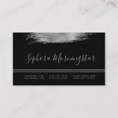 Elegant Black - Silver Metallic Folie Paint Stroke Visitekaartje (Achterkant)