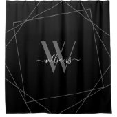 Elegant Black Silver Monogram Geometrische naam Douchegordijn (Voorkant)