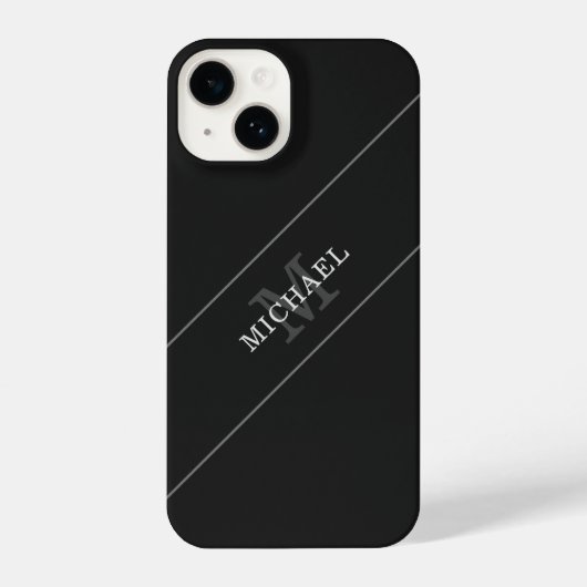 Elegant Black Silver Monogram Name Persoonlijk iPhone Hoesje (Achterkant)