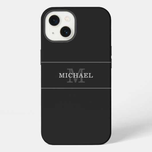 Elegant Black Silver Monogram Name Persoonlijk iPhone Hoesje (Achterkant)