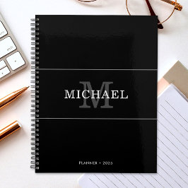 Elegant Black Silver Monogram Name Persoonlijk Planner