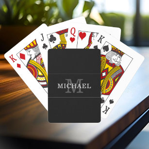 Elegant Black Silver Monogram Name Persoonlijk Pokerkaarten
