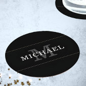 Elegant Black Silver Monogram Name Persoonlijk Ronde Kartonnen Onderzetter