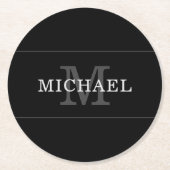 Elegant Black Silver Monogram Name Persoonlijk Ronde Kartonnen Onderzetter (Voorkant)