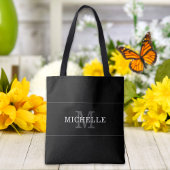 Elegant Black Silver Monogram Name Persoonlijk Tote Bag