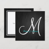 Elegant Black & Silver Monogram Weddenschap Kaart (Voorkant / Achterkant)