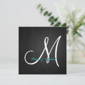 Elegant Black & Silver Monogram Weddenschap Kaart (Staand voorkant)