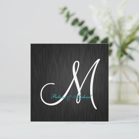 Elegant Black & Silver Monogram Weddenschap Kaart (Staand voorkant)