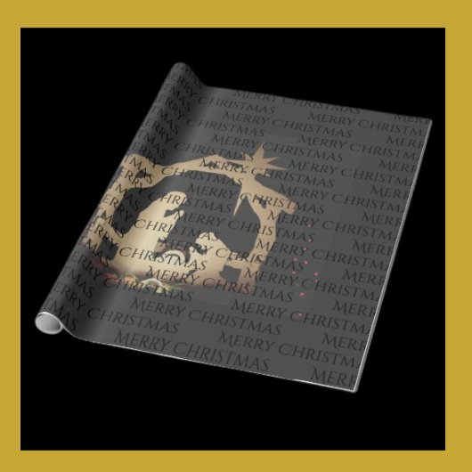 Elegant Black Silver Natitivity Merry Kerstmis Cadeaupapier