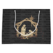 Elegant Black Silver Natitivity Merry Kerstmis Groot Cadeauzakje (Voorkant)